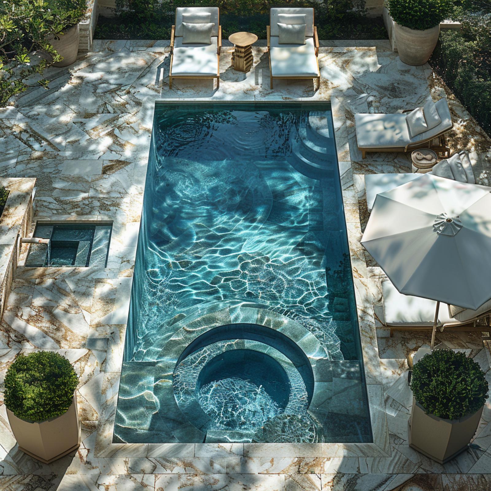 Marble Surround, Dual Circular Spas, and Lounge Chairs That Know Their Assignment
