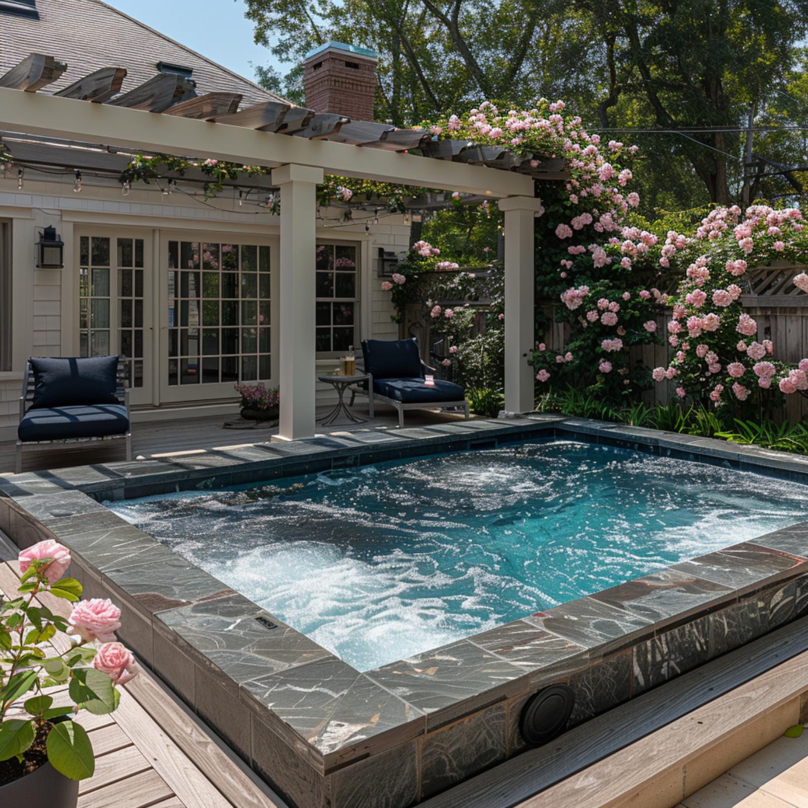 Slate Tile Coping, Bubbling Jets, and Pink Roses That Refuse to Stay in the Background