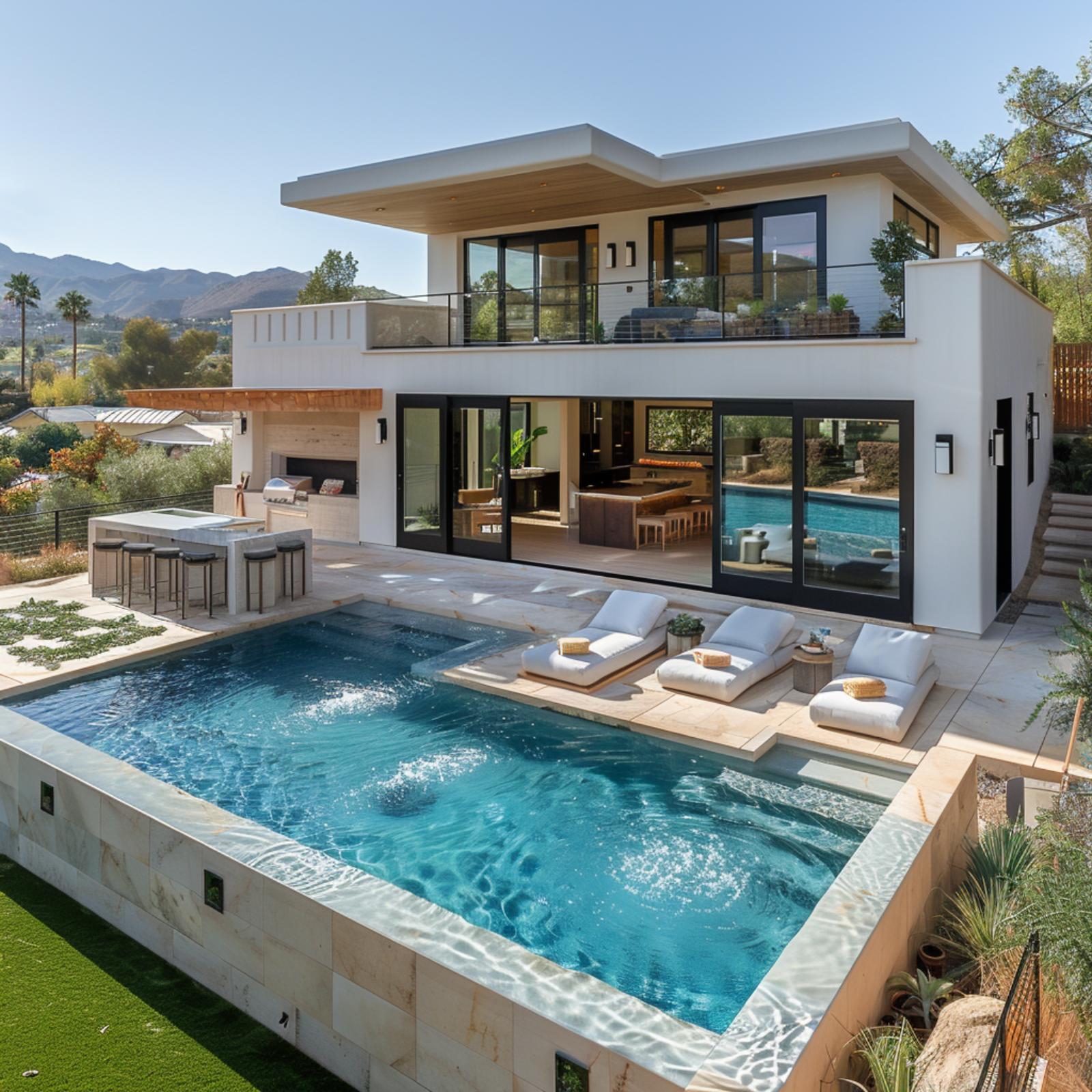 White Stucco, Black Steel Frames, and a Raised Plunge Pool Built for Mountain Views