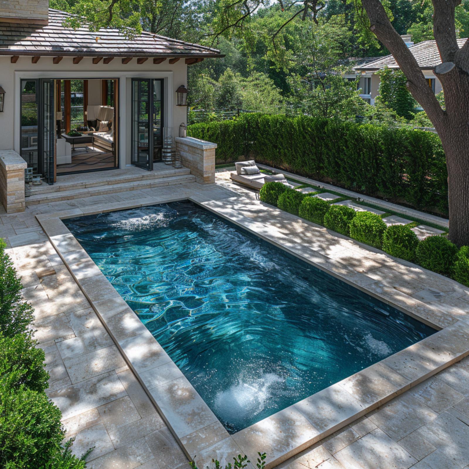 Limestone Coping, Dark Water, and Clipped Hedges That Mean Business