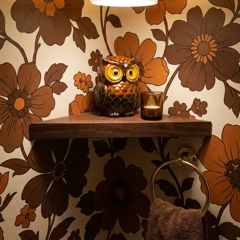 A Ceramic Owl Perched on the Corner Shelf, Watching You with Unblinking Judgment