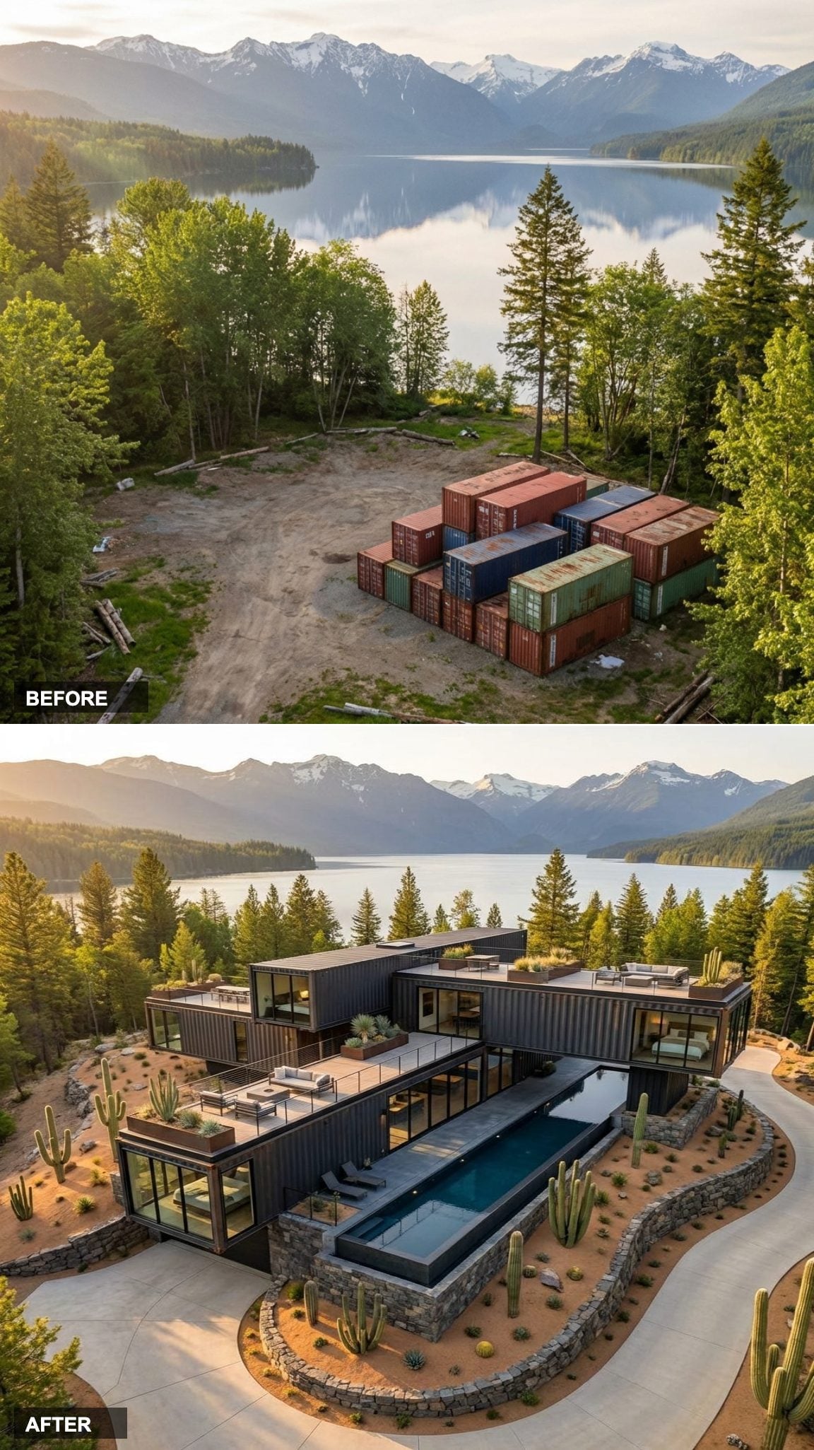 Desert Modernist Compound: Blackened Steel Containers Anchored in Red Rock Canyon Land
