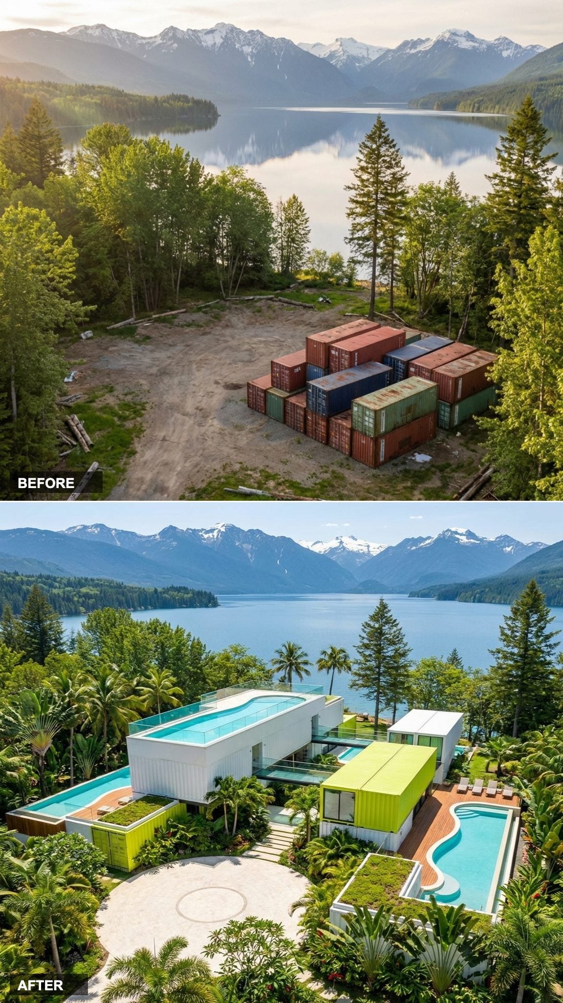 Tropical Ultra-Villa: White-Rendered Containers Floating Above a Private Jungle Canopy