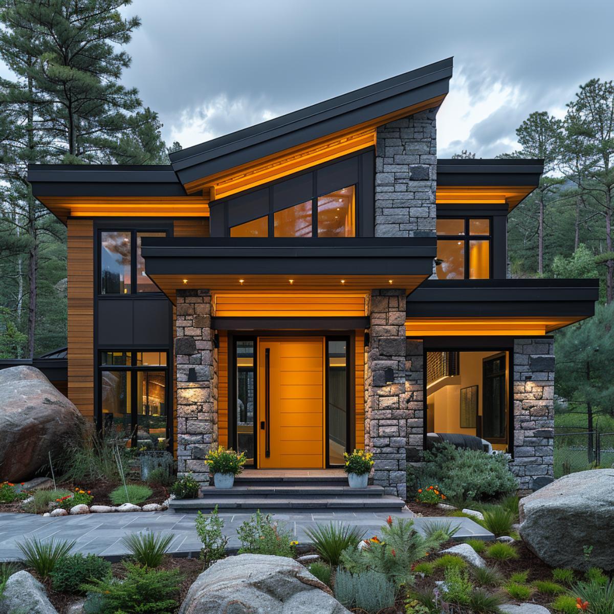 Stone Columns, Amber Soffit Glow, Cedar Cladding: Dusk Renders Its Verdict