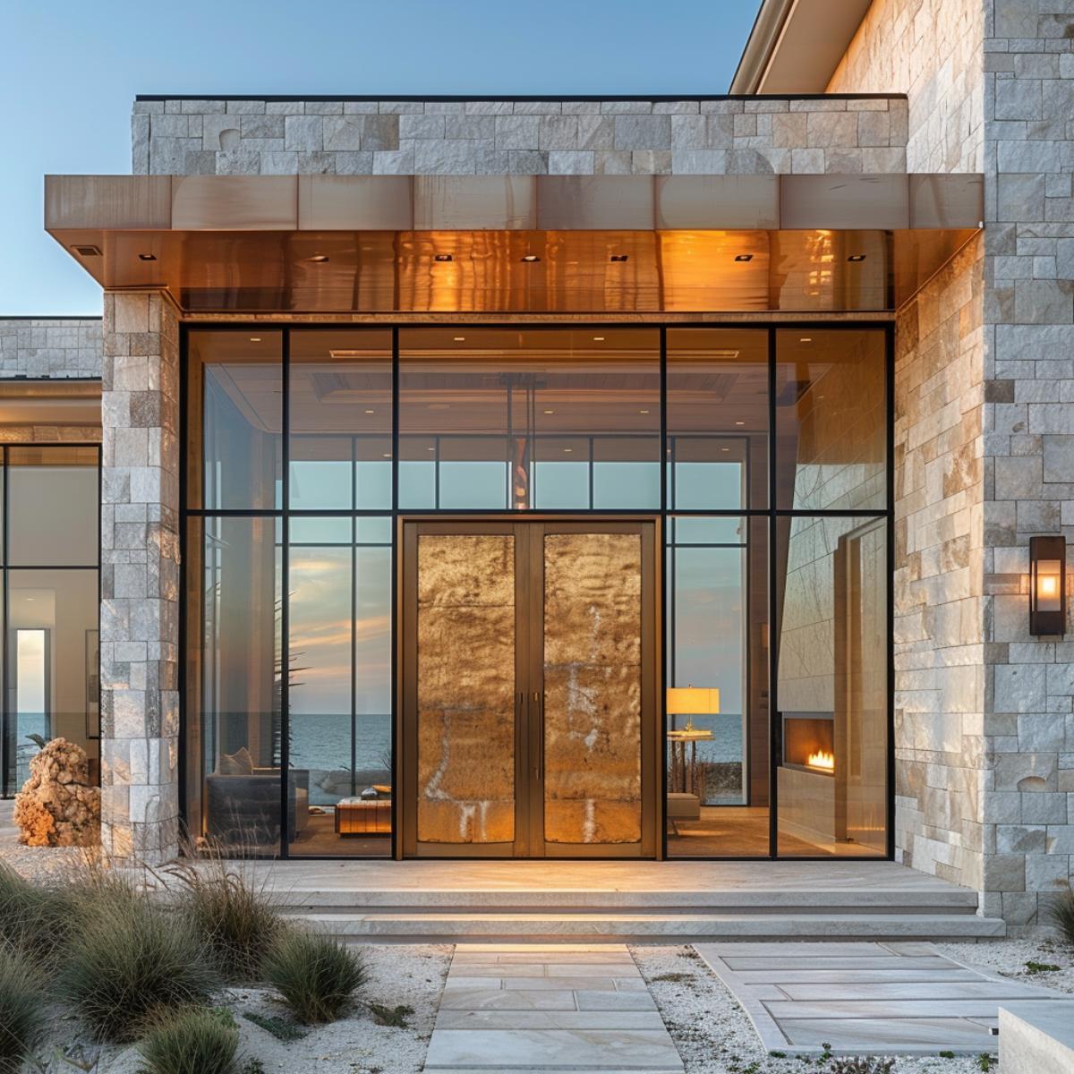 Limestone Block, Copper Soffit, Burnished Double Door: Coastal Stone Draws the Line