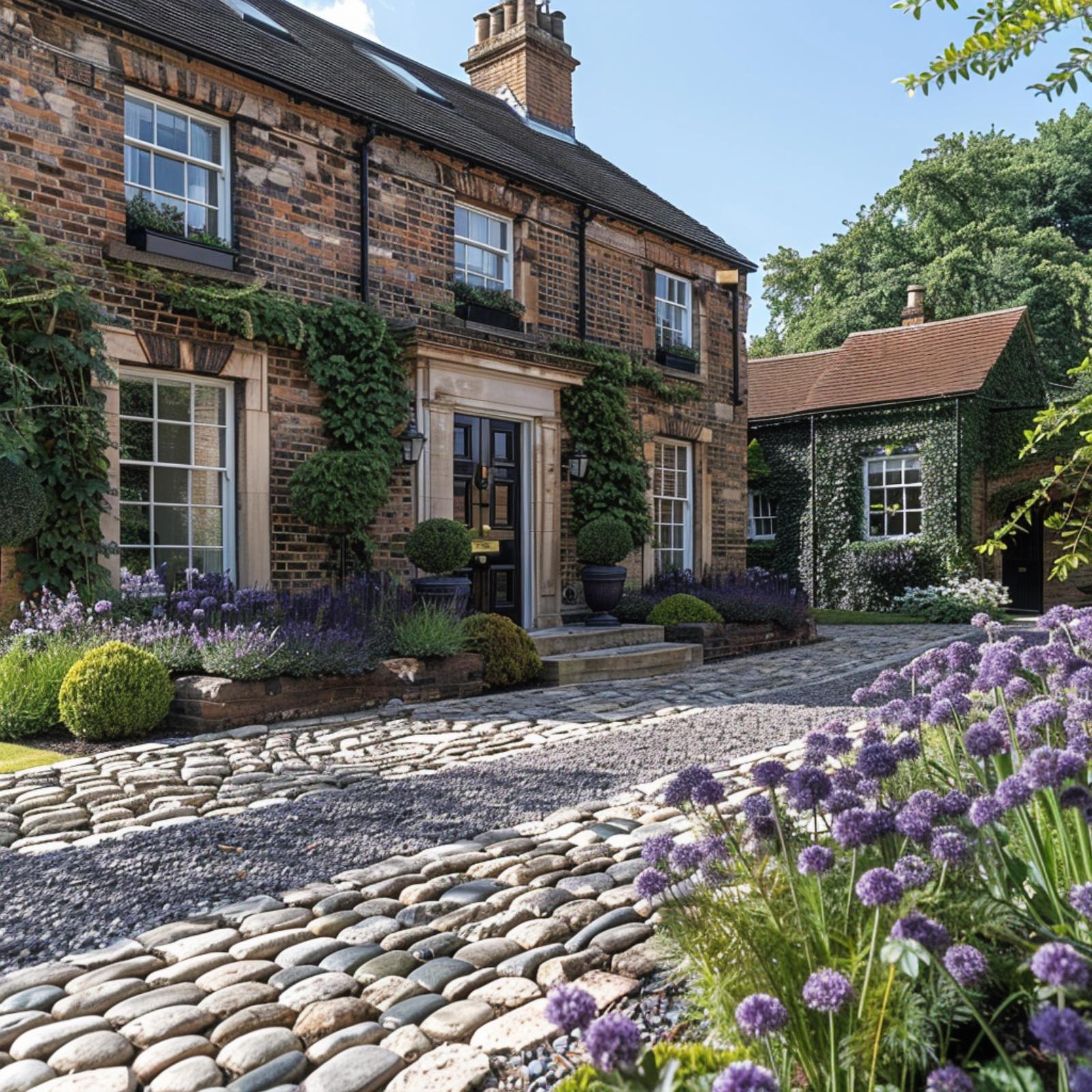 Cobblestone Curves, Allium Blooms, and Georgian Brick Prove Grass Was Always Optional