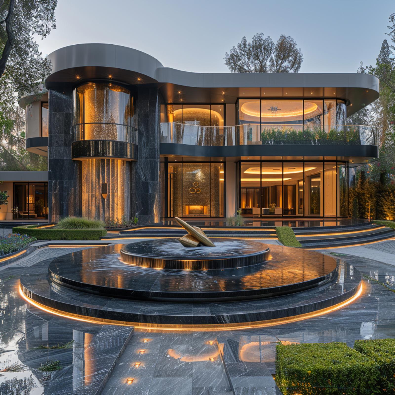 Black Marble, Gold Fountain Sculpture, and Curved Glass Close Out the Lawn Debate