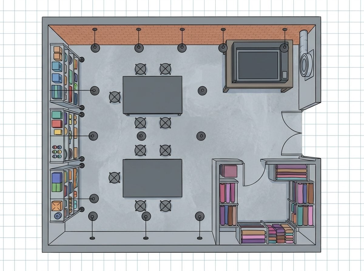 Industrial-Modern Maker Studio with Laser Cutter Station and Rolling Shelving Systems