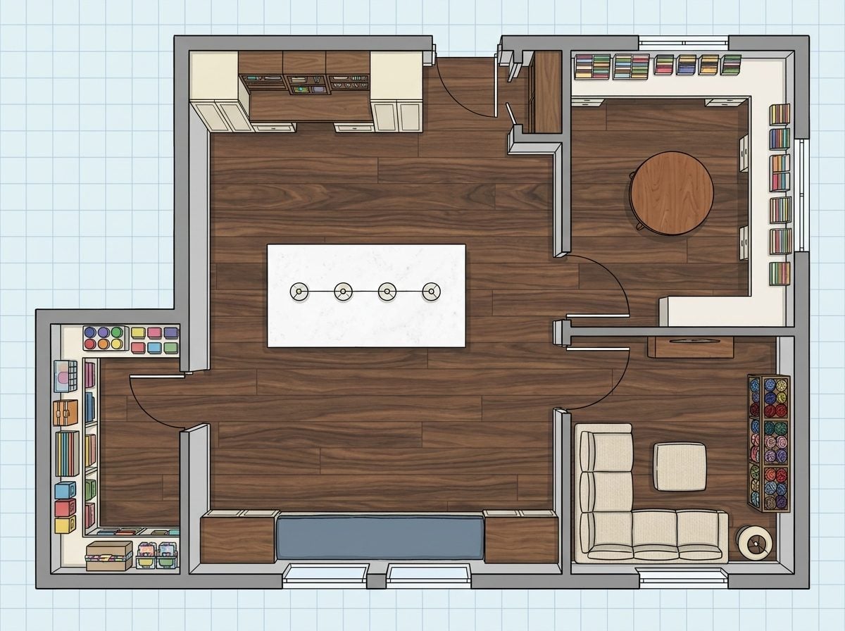 Grand Creative Studio with Separate Scrapbook and Knitting Rooms Plus Hidden Walk-In Pantry