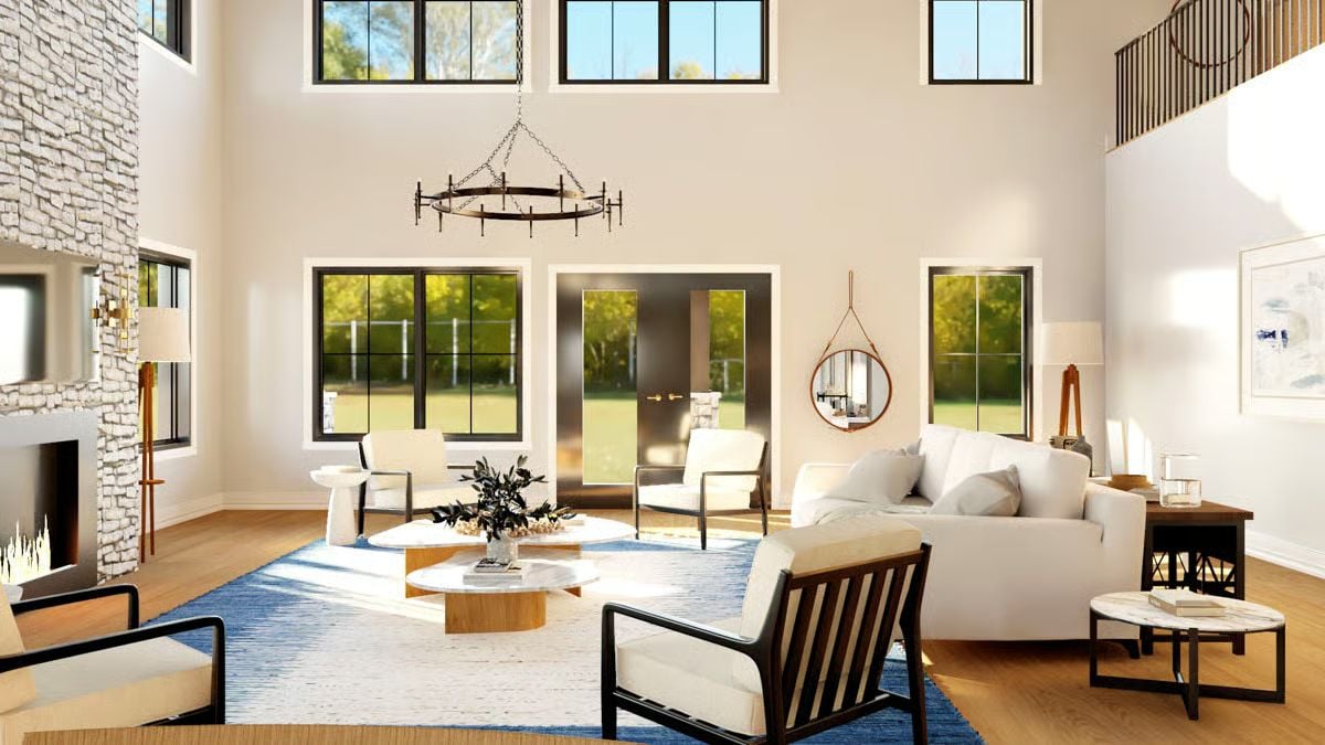 Clerestory Windows and a Wagon-Wheel Chandelier Set the Tone Up High