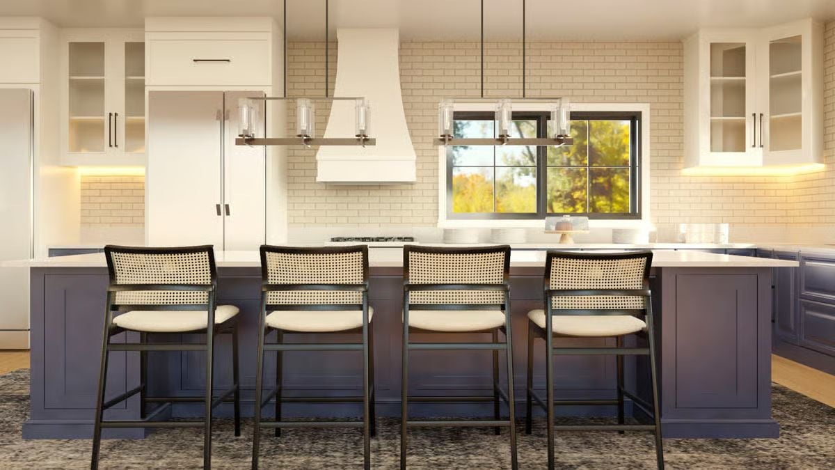 Cane-Back Barstools and a Slate-Blue Island That Know What They're Doing