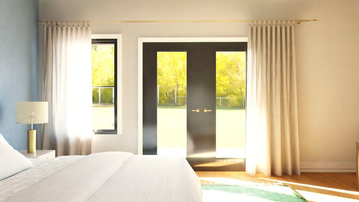 Gold Hardware and Sheer Curtains Hung Ceiling-High Do the Heavy Lifting