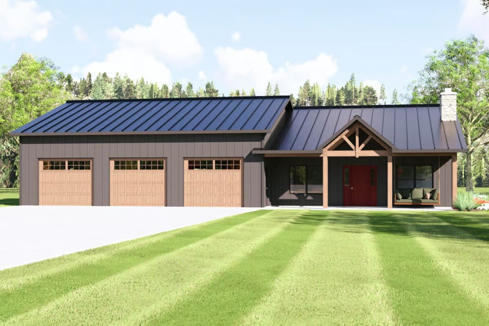Craftsman-Style 2-Bedroom Barndominium with Front Porch and Covered Patio (Floor Plan)