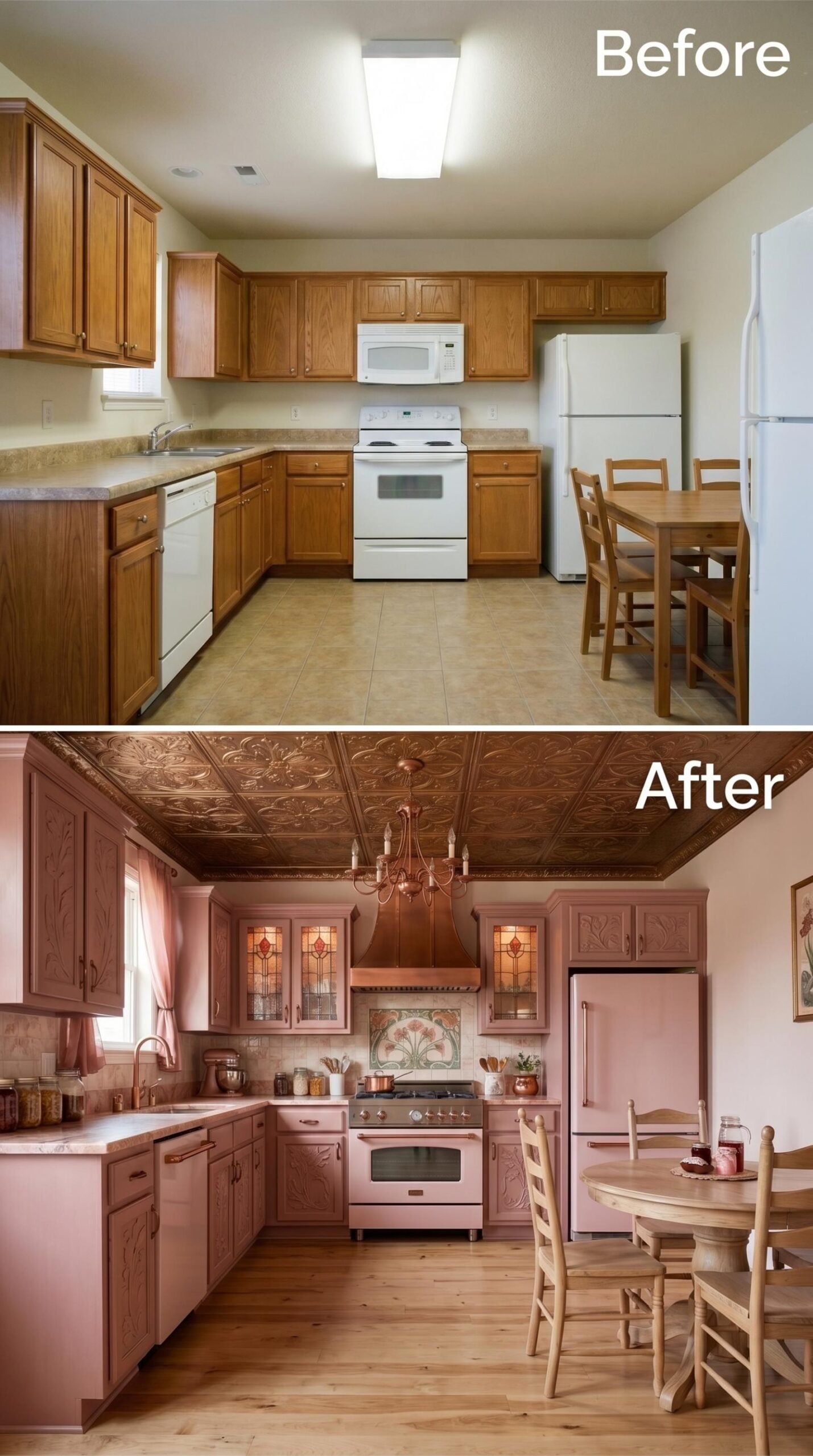 Dusty Rose Cabinets, a Pressed Tin Ceiling, and Stained Glass That Means It