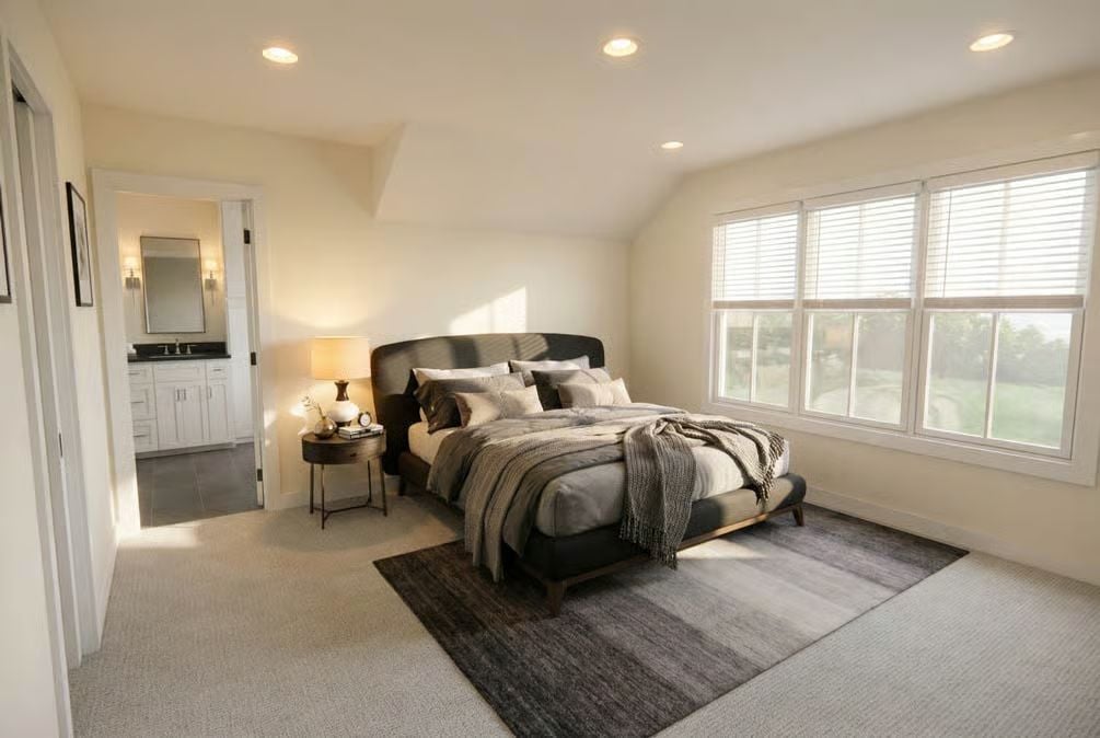Vaulted Primary Bedroom Where Gray Tones Do the Heavy Lifting