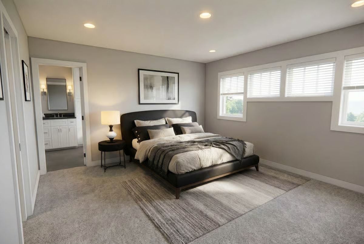 Dark Leather Platform Bed and Recessed Lighting Pull a Master Suite Into Focus