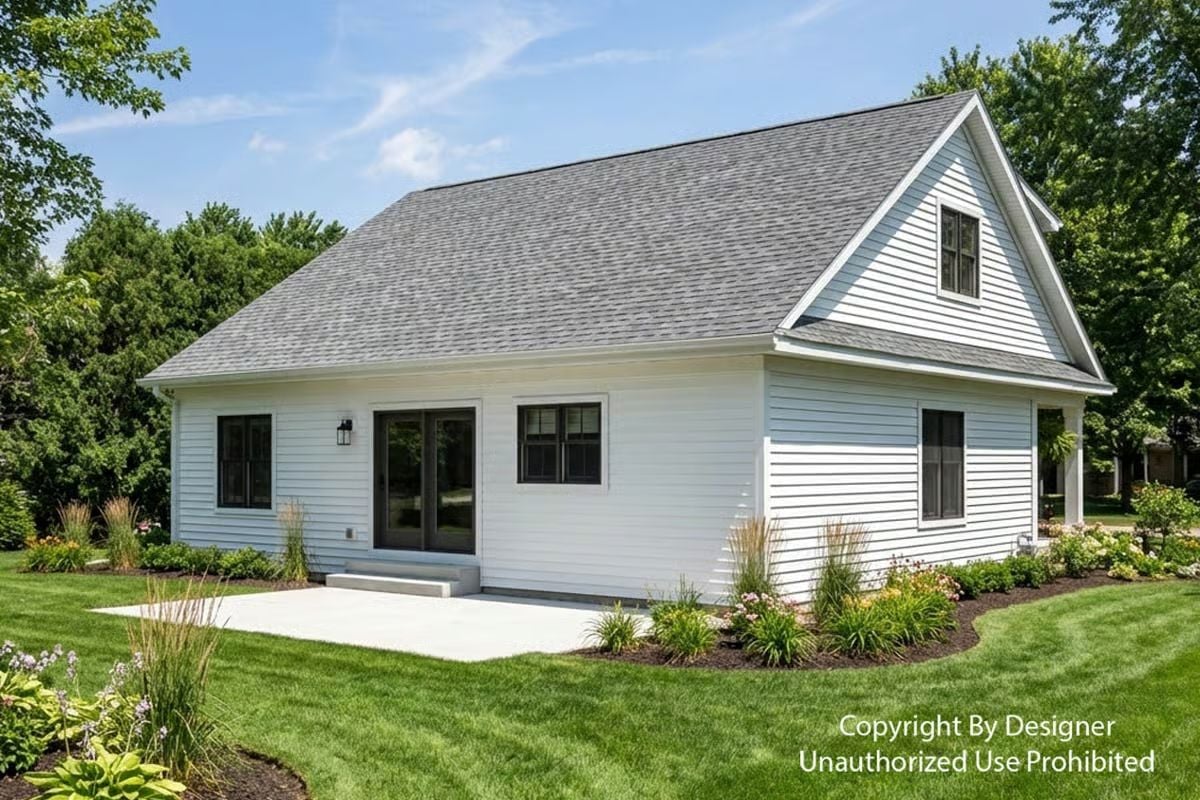 Crisp White Siding and a Gabled Roofline Define the Rear Elevation