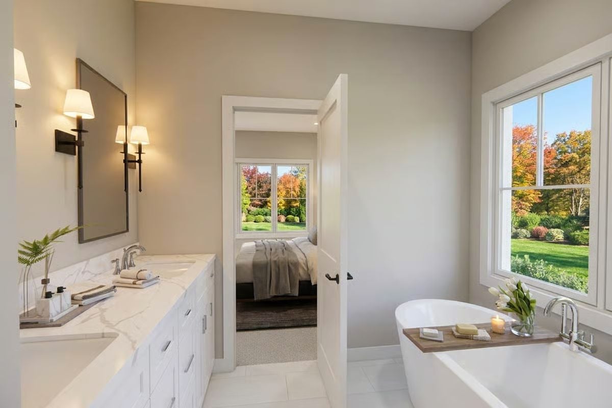 Freestanding Tub, Fall Views, and a Vanity Counter Worth the Upgrade
