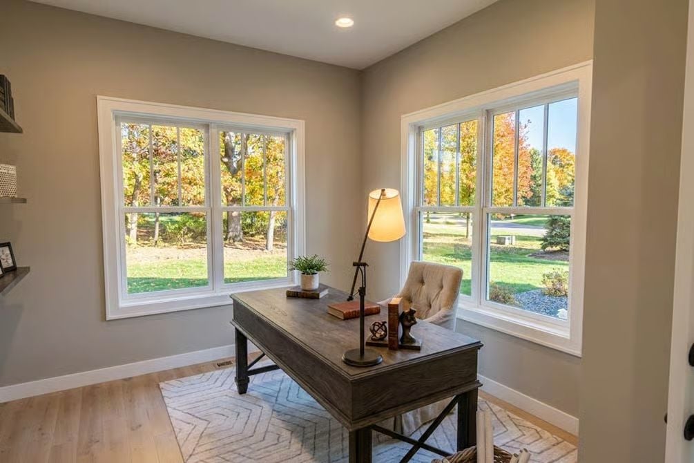 Corner Windows That Pull Fall Color Straight Into the Home Office