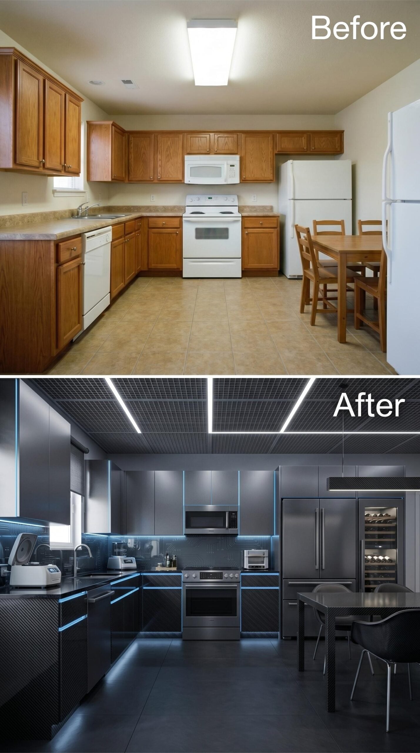 Carbon Fiber Cabinetry, Linear Ceiling Lights, and Appliances That Actually Mean It