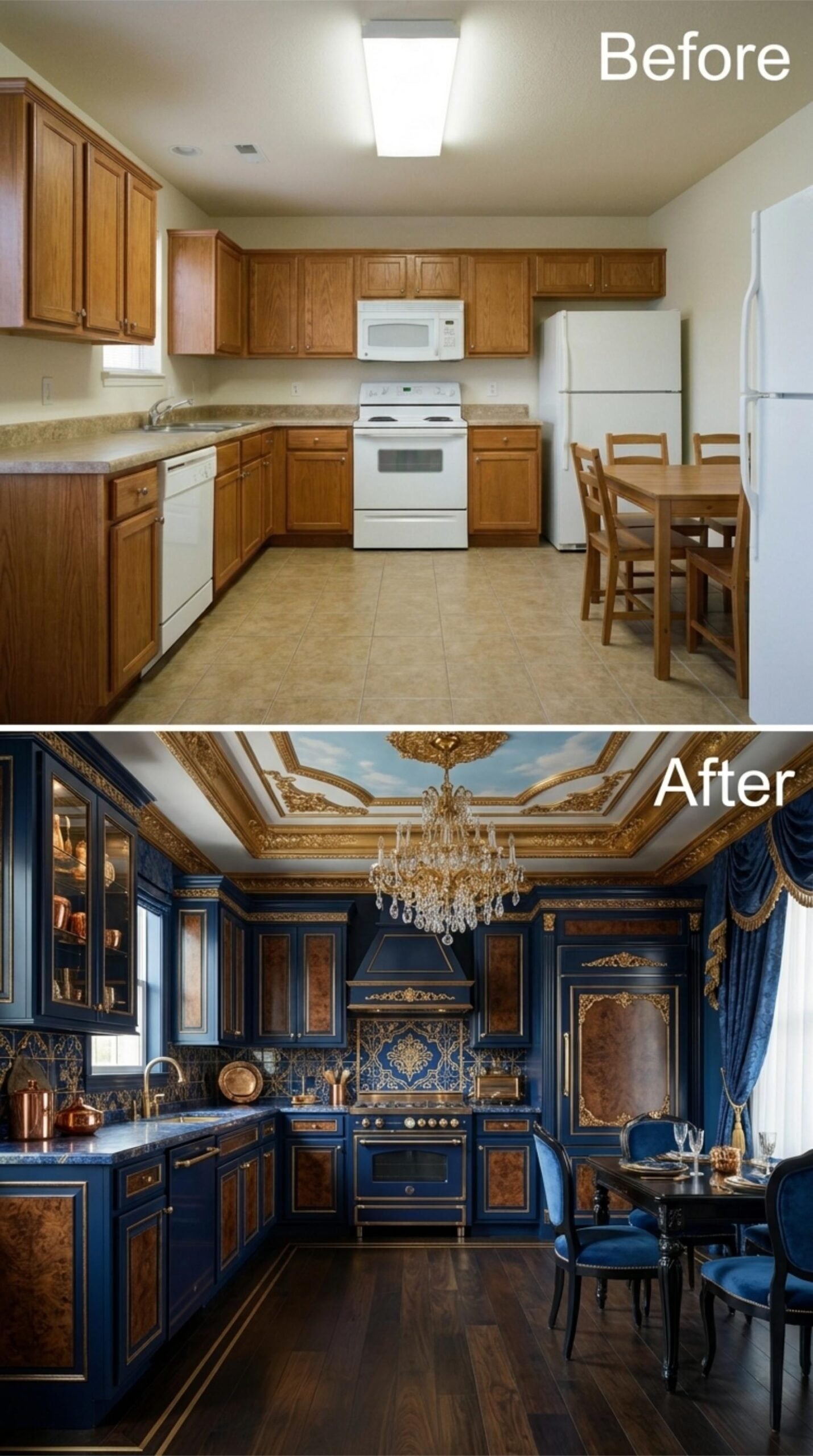 Navy, Burl Wood, and Baroque Molding That Decided Restraint Was Overrated