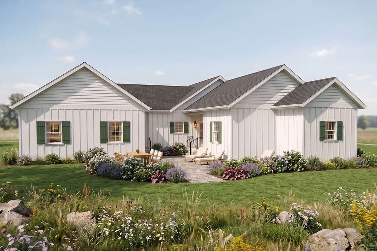 Board-and-Batten Siding and Green Shutters Give This Farmhouse Its Character