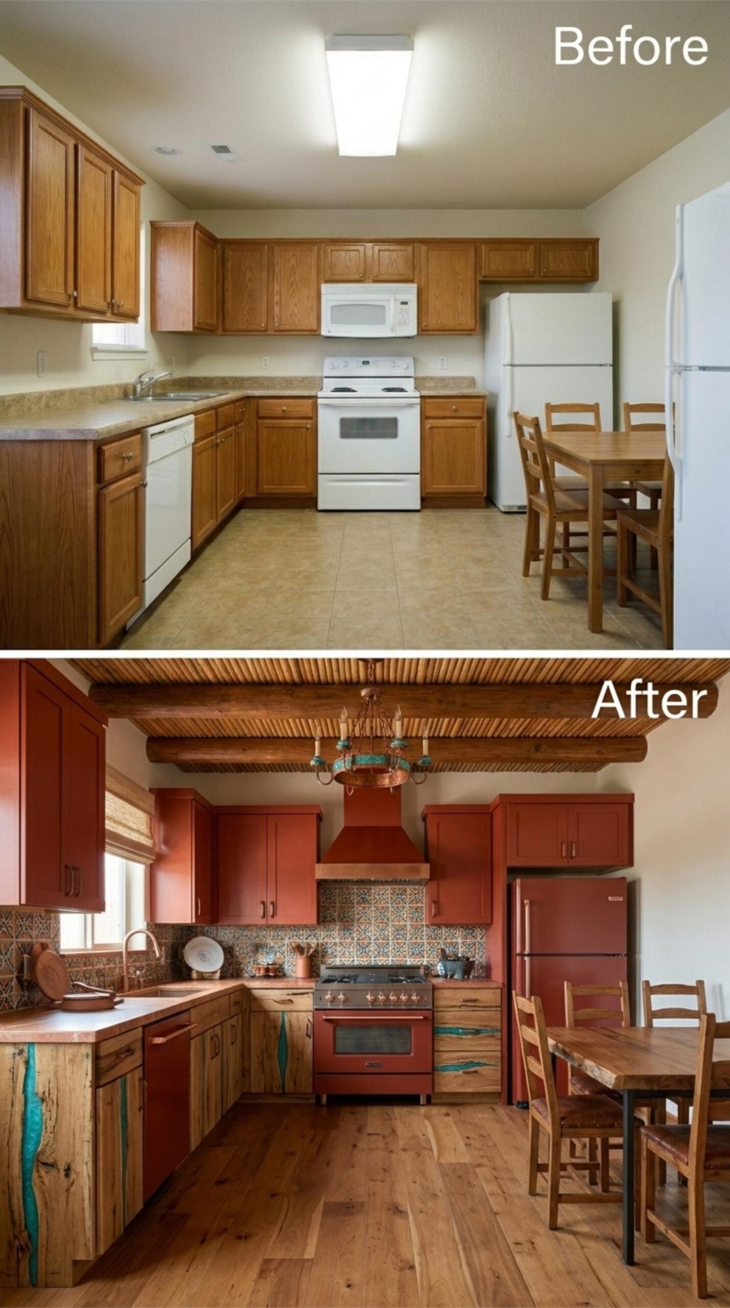 Adobe Red Cabinets, Live-Edge Lower Cases, and Turquoise Inlay That Earns Every Inch