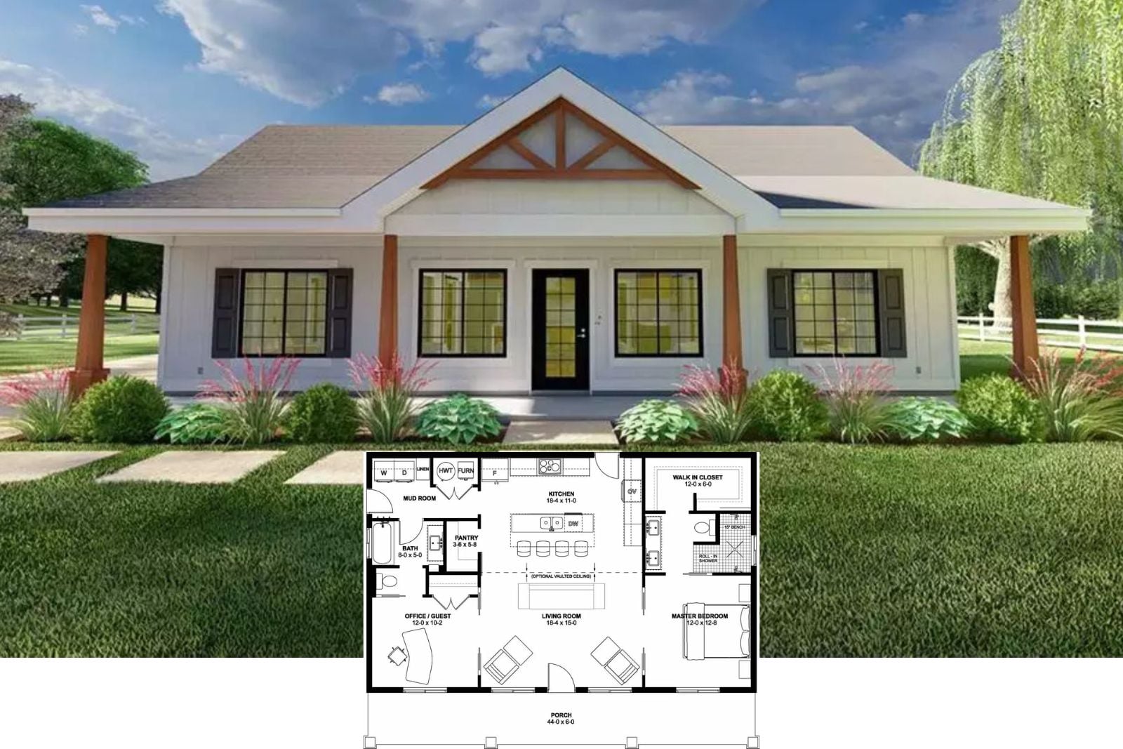 2-Bedroom Sugarcreek Ranch with Large Front Porch and Jack & Jill Bathroom (Floor Plan)
