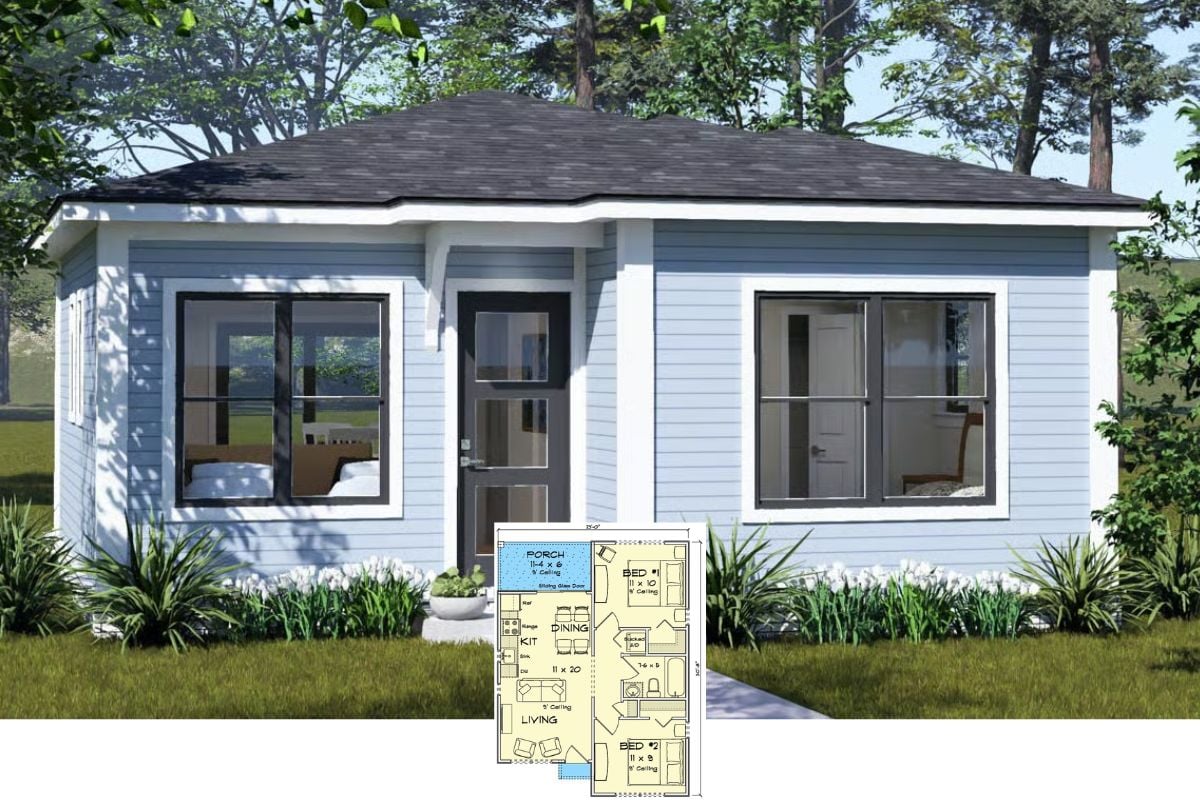 Traditional-Style 2-Bedroom Home with Open Living Space and Covered Patio (Floor Plan)