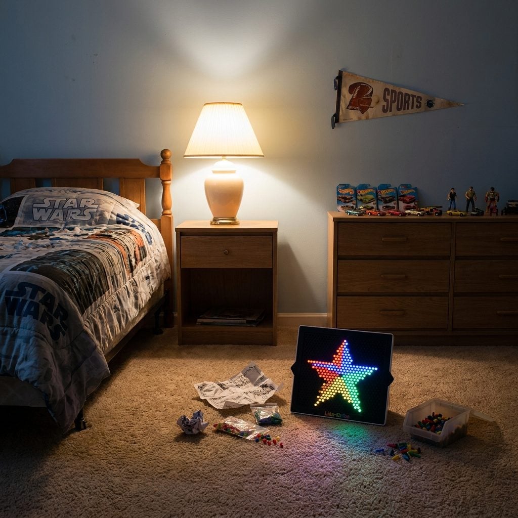 A Lite-Brite Left Plugged In All Night With a Half-Finished Masterpiece Inside