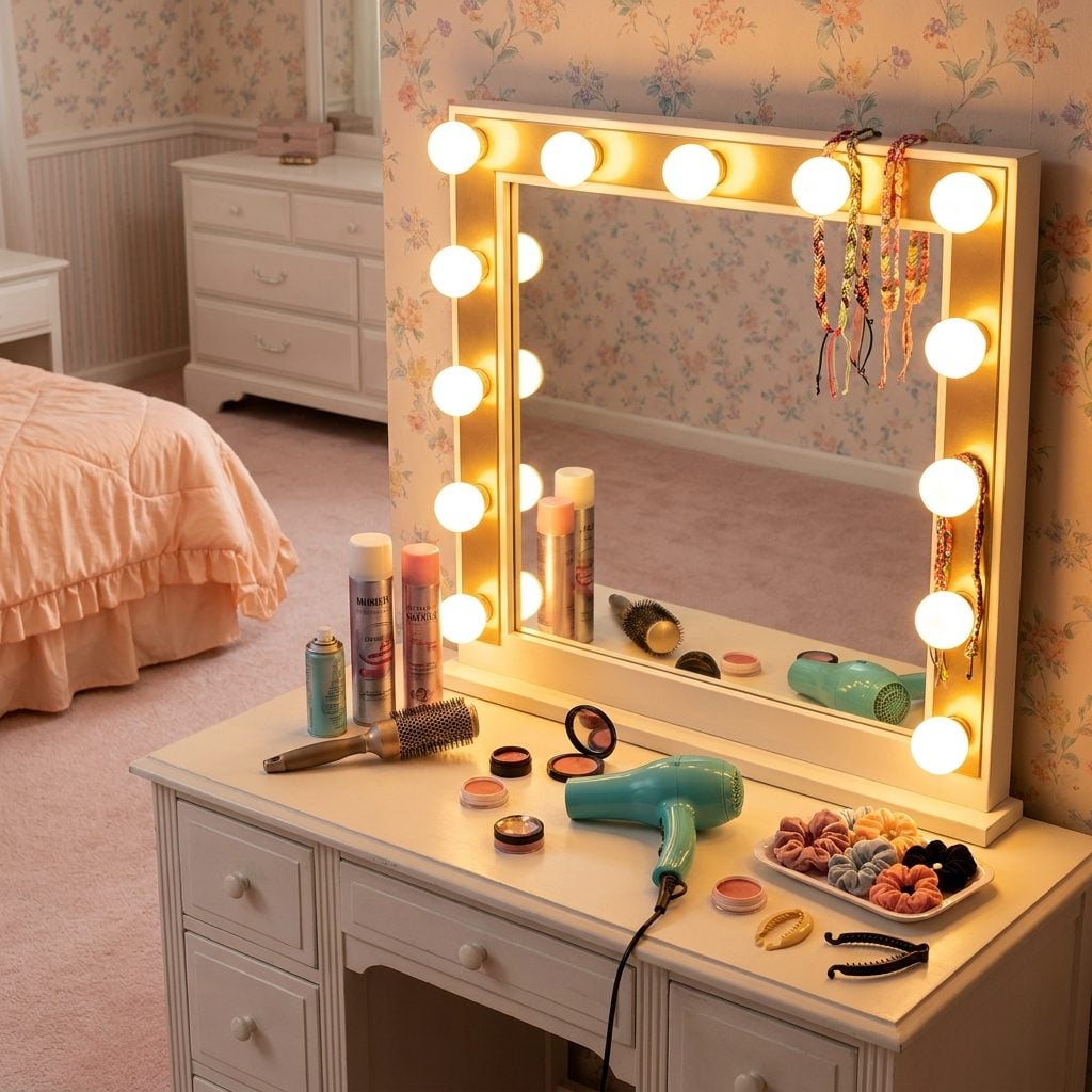 The Hollywood Vanity Mirror With the Ring of Glowing Round Bulbs