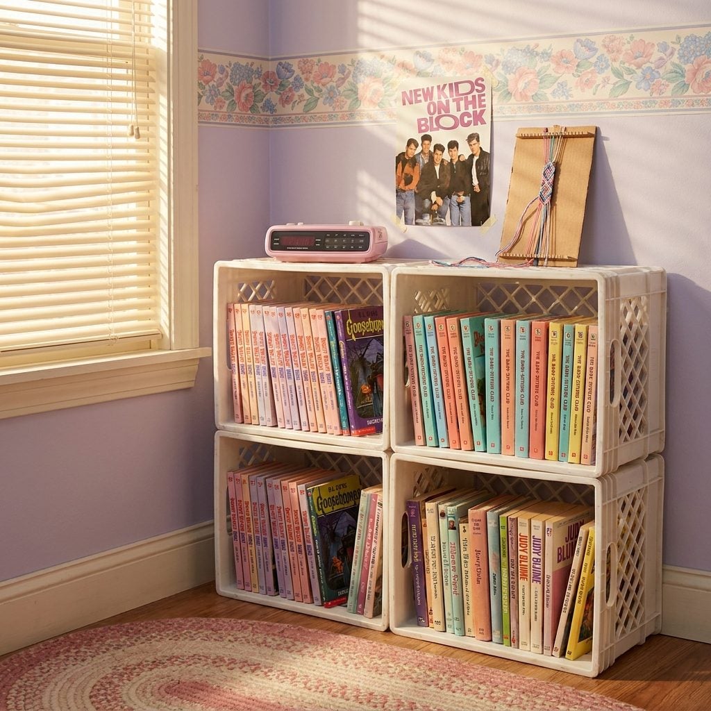 Milk Crates Stacked Into Shelving for Your Complete Sweet Valley High and Baby-Sitters Club Collection
