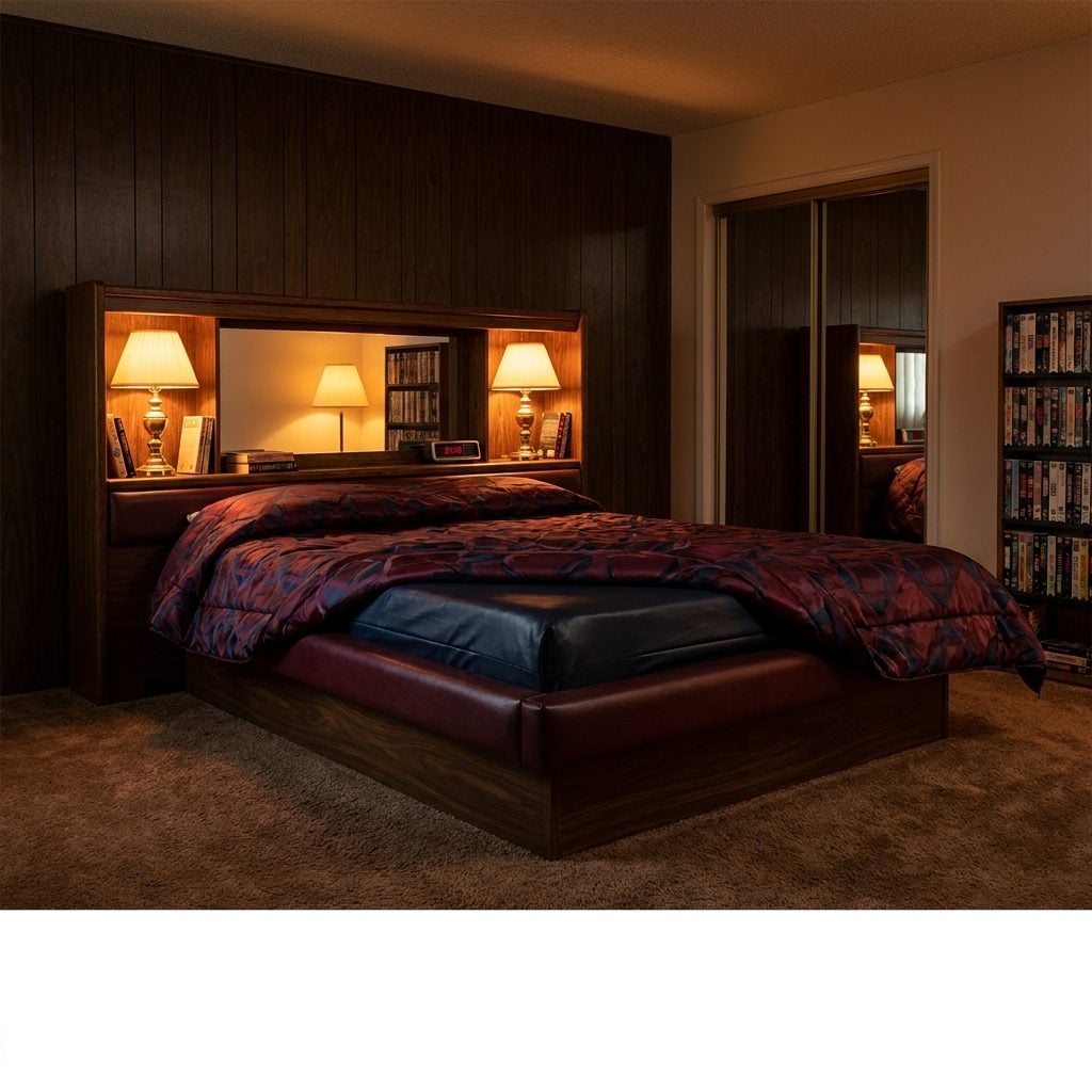 The Waterbed with the Built-In Headboard That Had Its Own Shelf, Mirror, and Tiny Bedside Lamp