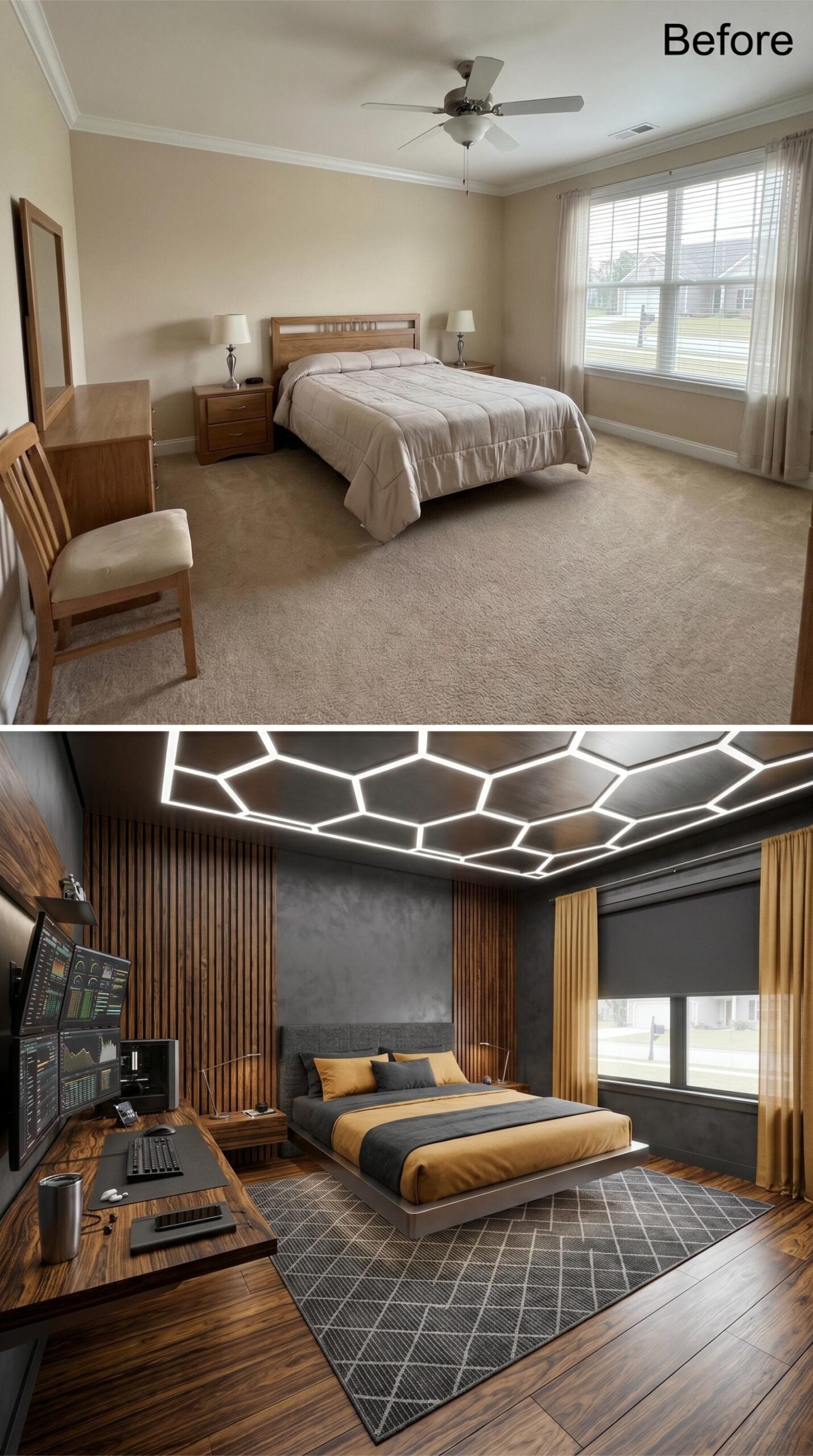 Hexagonal LED Ceiling, Walnut Slat Wall, and a Trading Desk That Never Sleeps