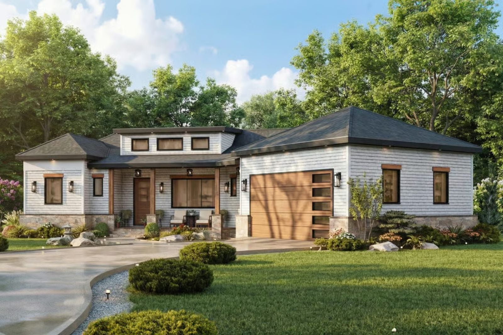 Contemporary 3-Bedroom Craftsman Home with Angled 2-Car Garage and Optional Basement (Floor Plan)