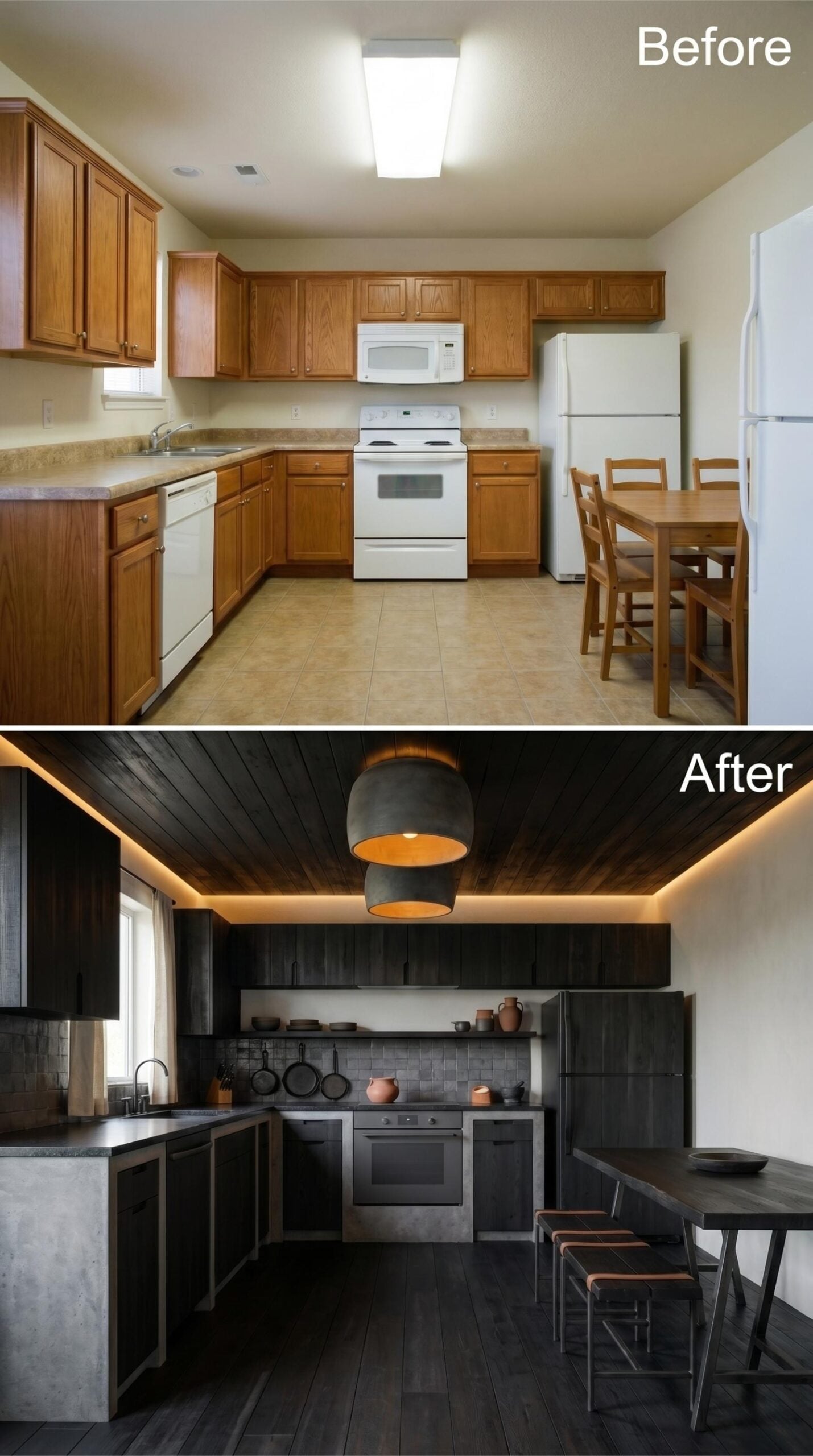 Charcoal Cabinets, a Concrete Pendant, and Cove Light That Does the Heavy Lifting