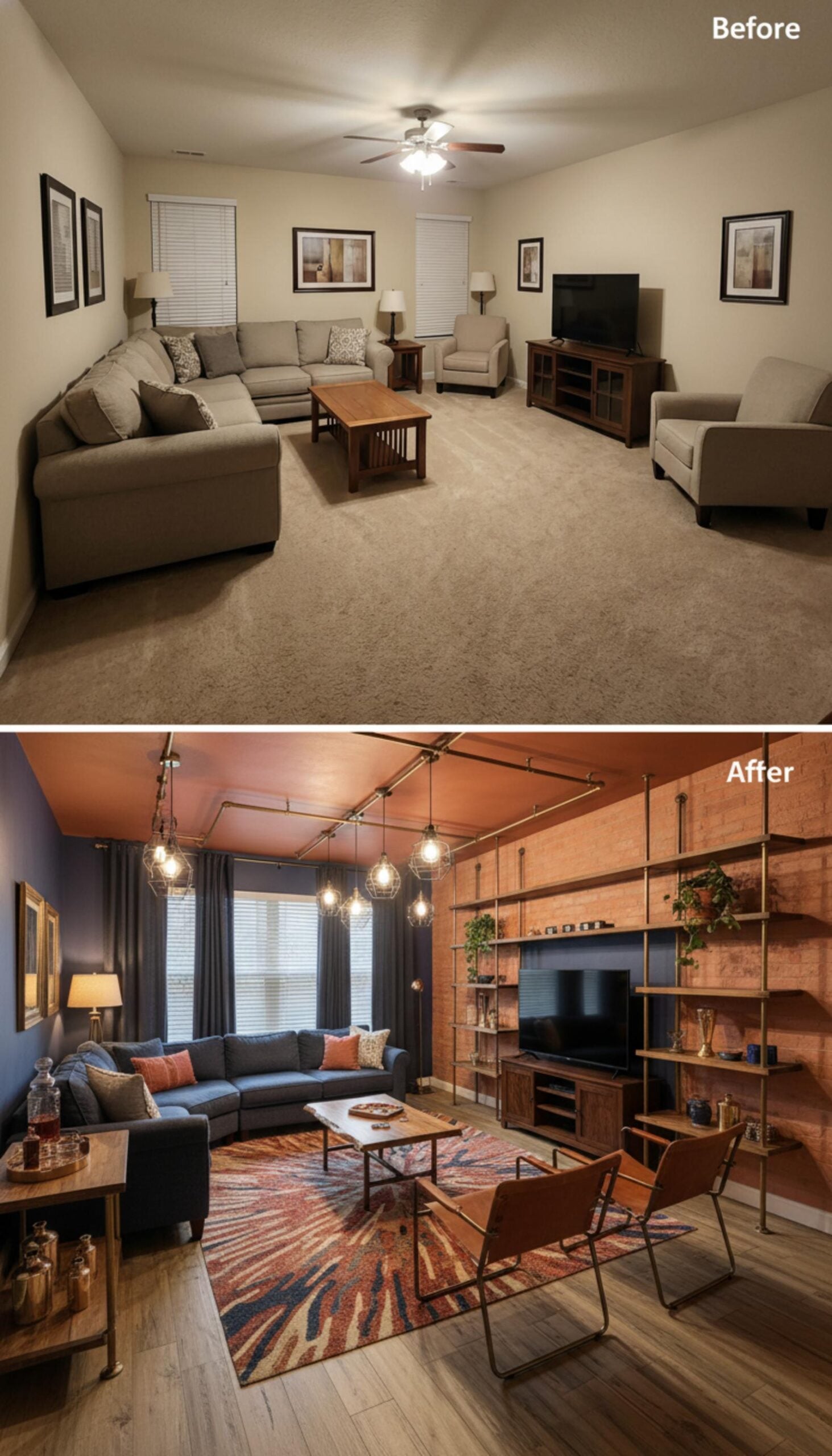Exposed Pipe Shelving, an Industrial Ceiling Grid, and Brick That Earns Every Inch