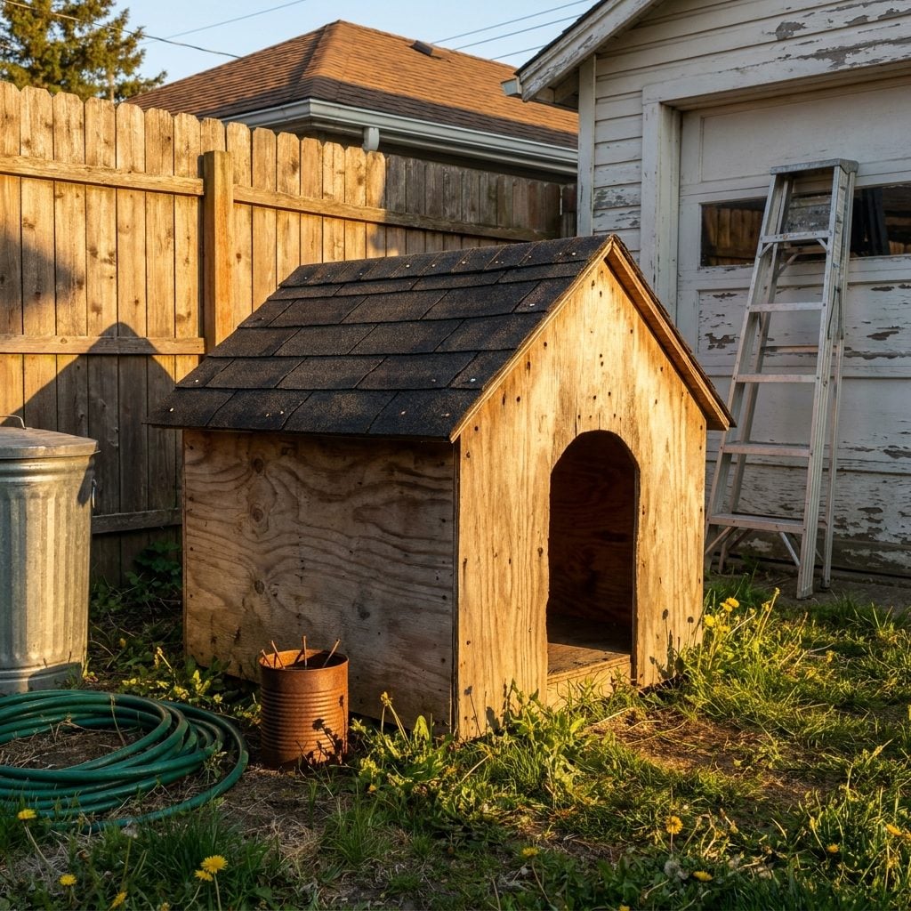 The Dog House Made from Leftover Plywood and Roofing Shingles