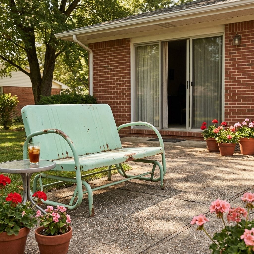 The Metal Glider Bench Squeaking Rhythmically on the Patio