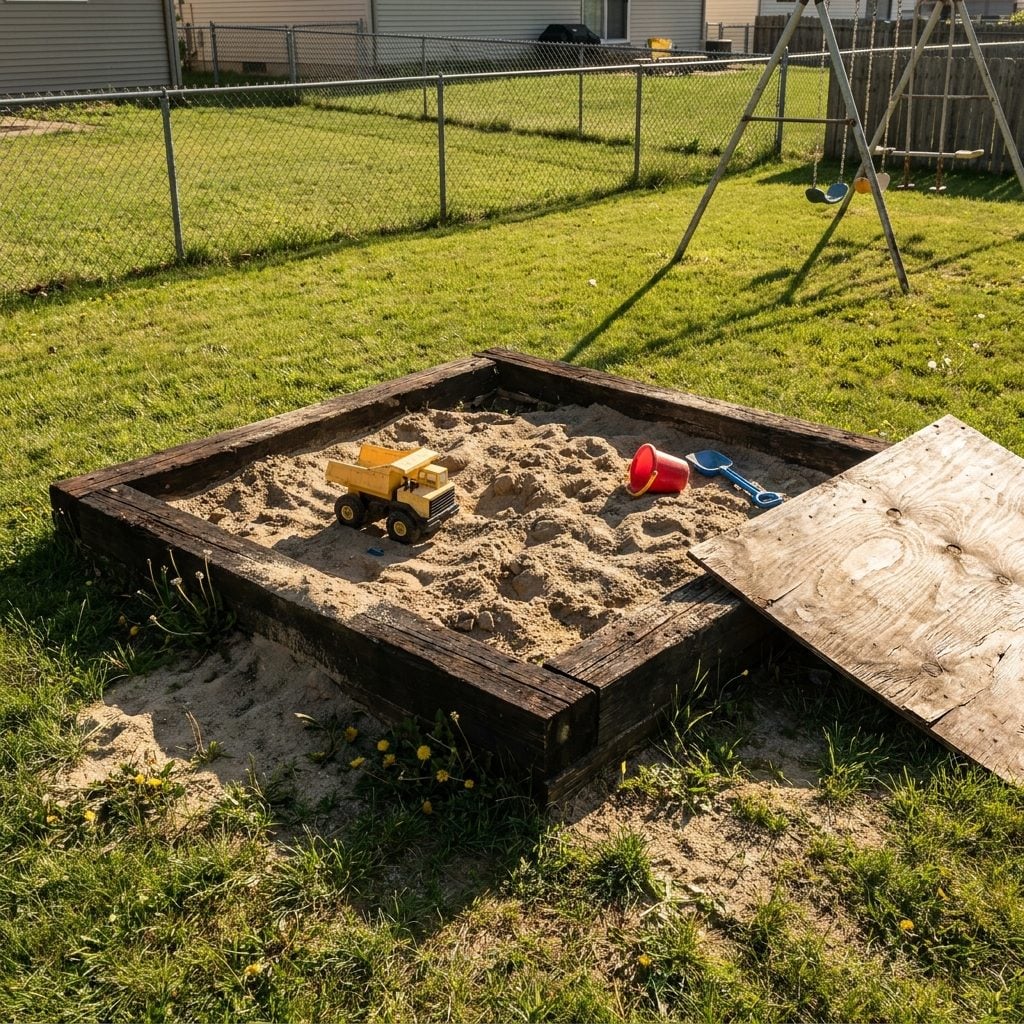 The Railroad-Tie Sandbox That Belonged to the Neighborhood Cats After Dark