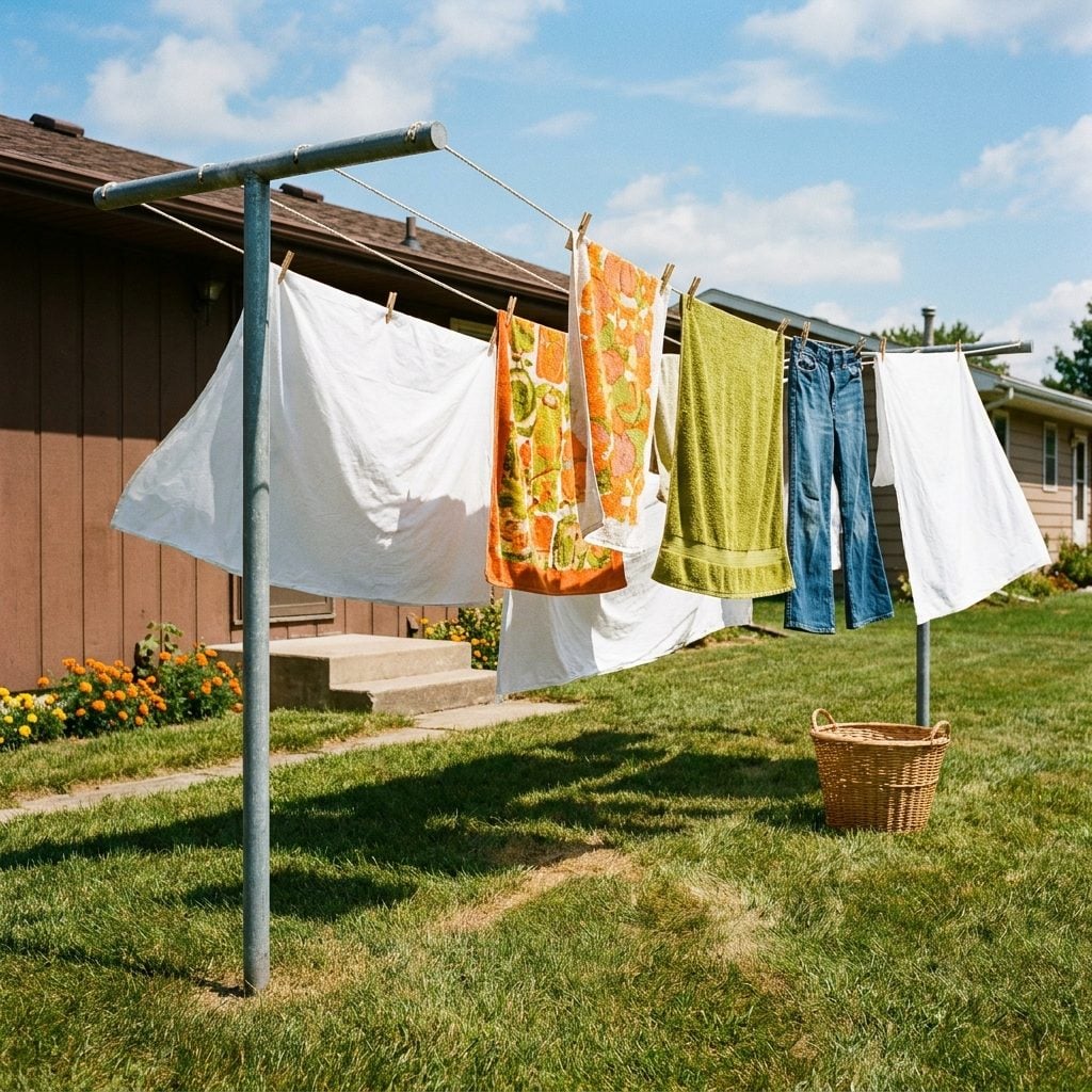A Clothesline Stretching Across the Yard with Sheets Snapping Like Sails