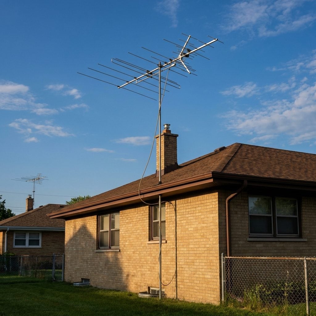 The Giant Rotary TV Antenna Mounted to the Roof Like a Metal Tree