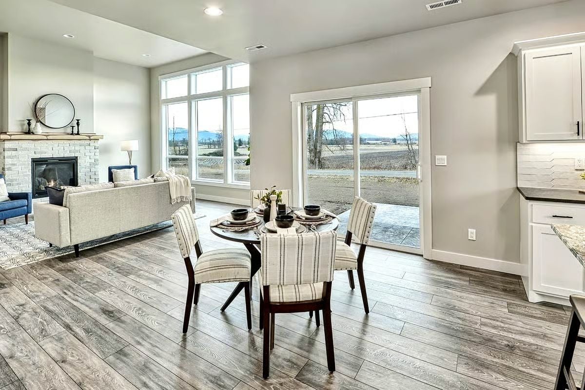 Open-Plan Dining Nook Frames a Rural View Like a Picture Window Should
