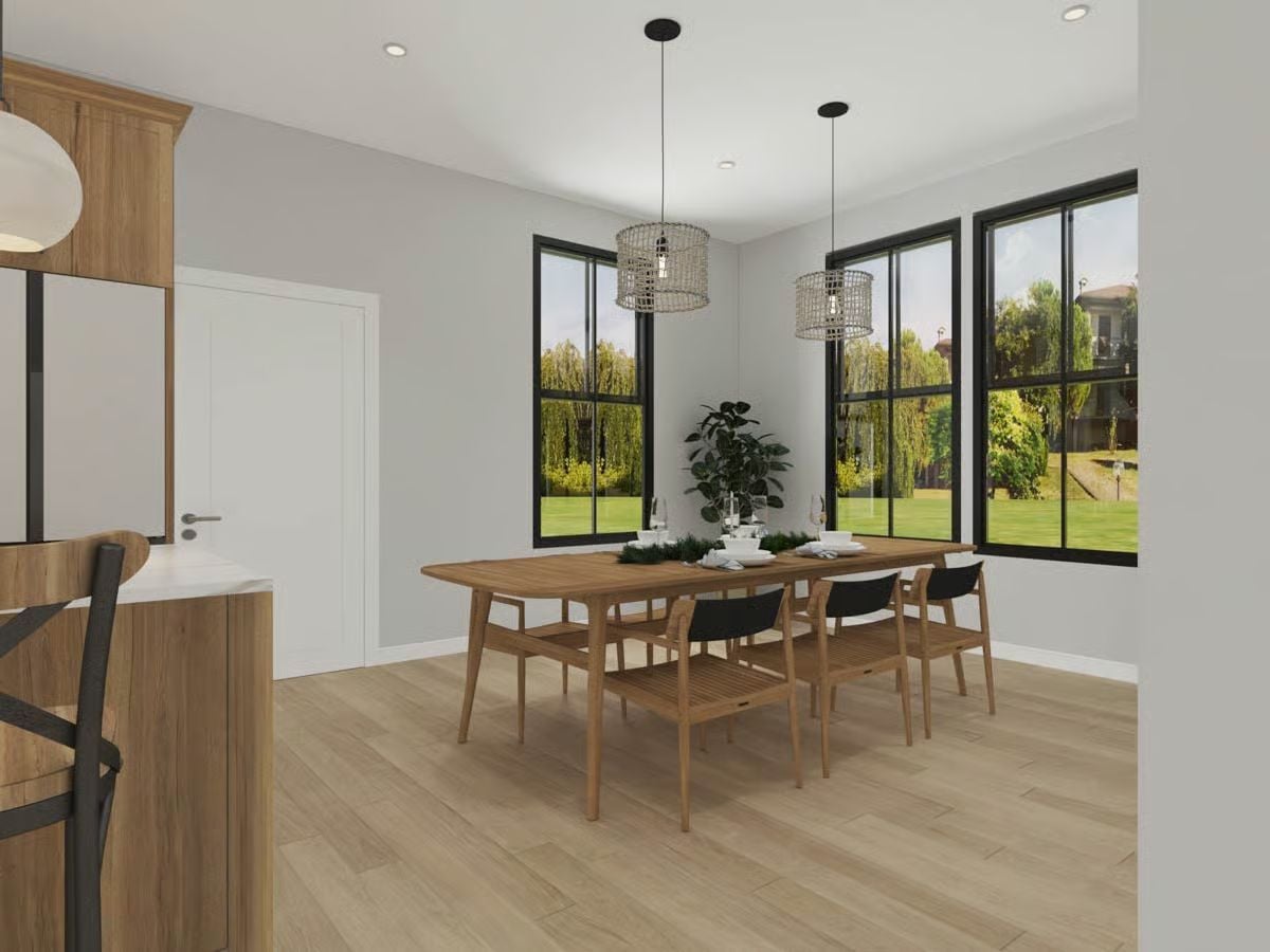 Rattan Pendants and Black Frames Do the Heavy Lifting Here