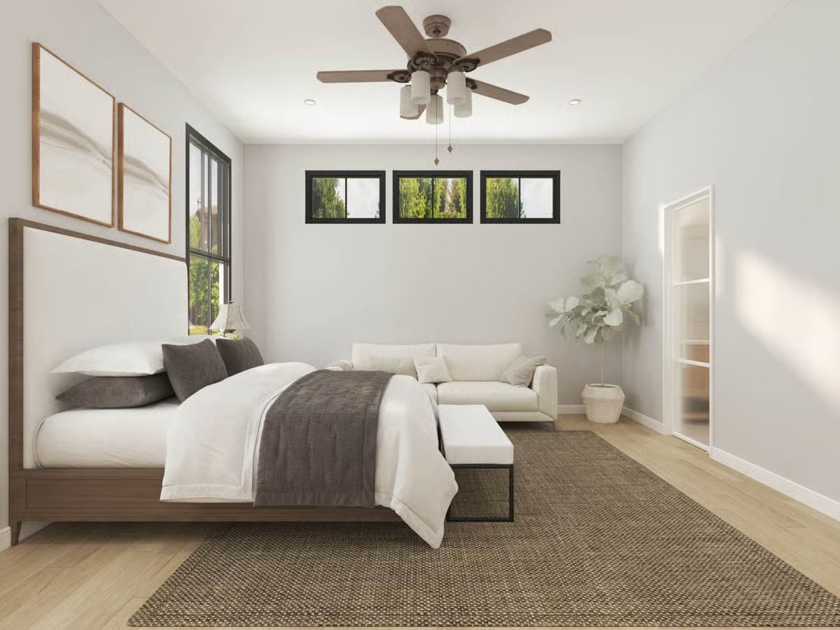 Clerestory Windows and a Ceiling Fan Earn Their Keep in This Primary Suite