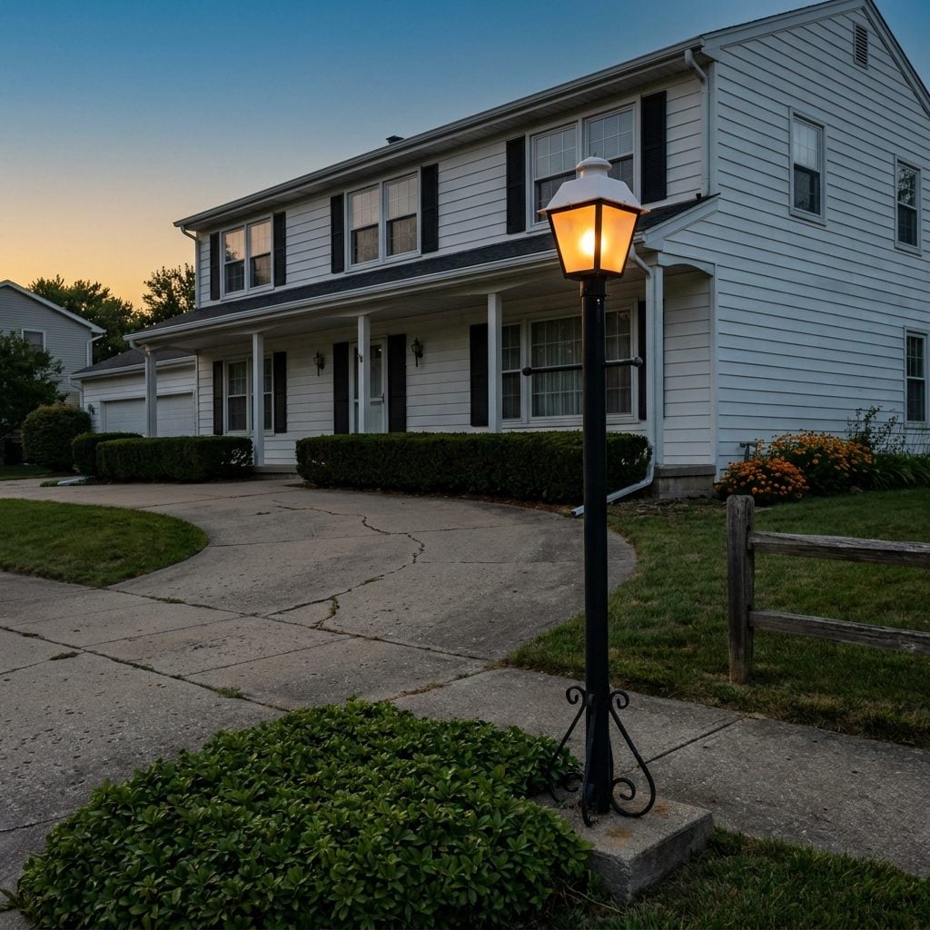 Black Iron Lamp Posts with Those Glowing Plastic Lantern Tops