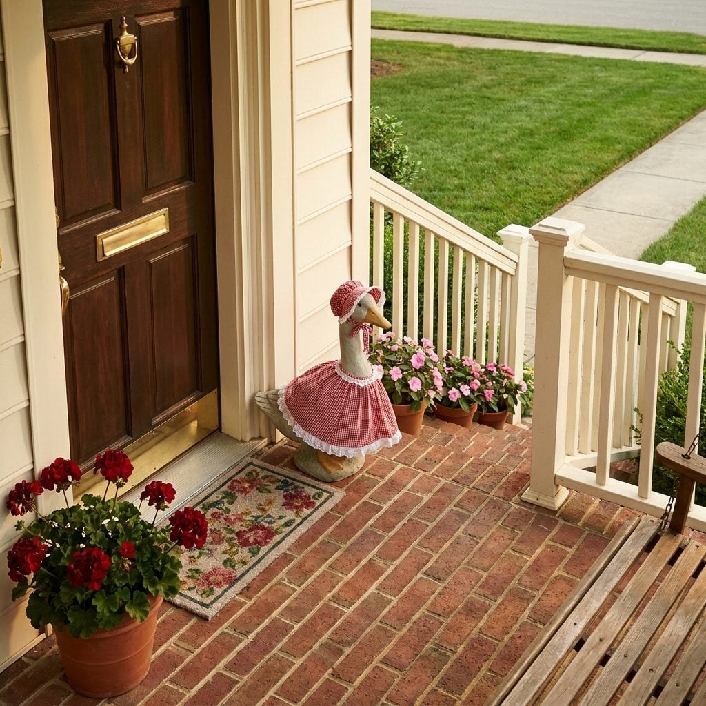 Concrete Goose Statues Dressed in Seasonal Outfits by Determined Suburban Moms