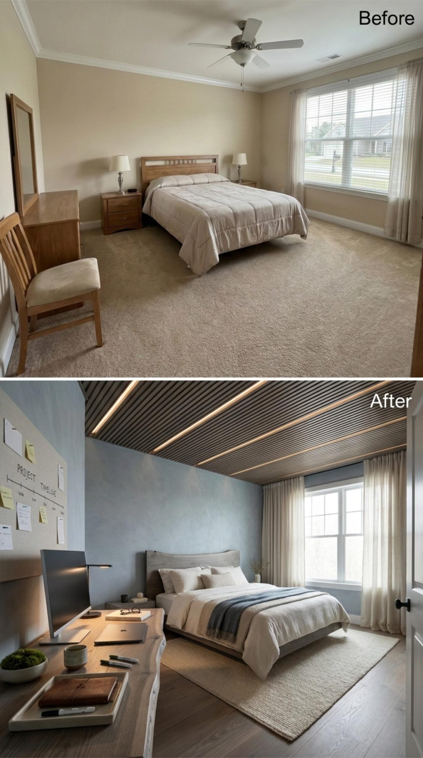 Slatted Ceiling, LED Channels, and a Desk Setup That Means Business