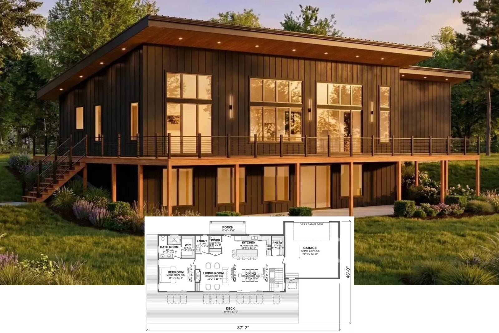 Birkshire 3-Bedroom Contemporary Cabin-Style House Plan with Wraparound Deck Designed for Couples Who Want a Home That Feels Like a Never-Ending Vacation (Floor Plan)