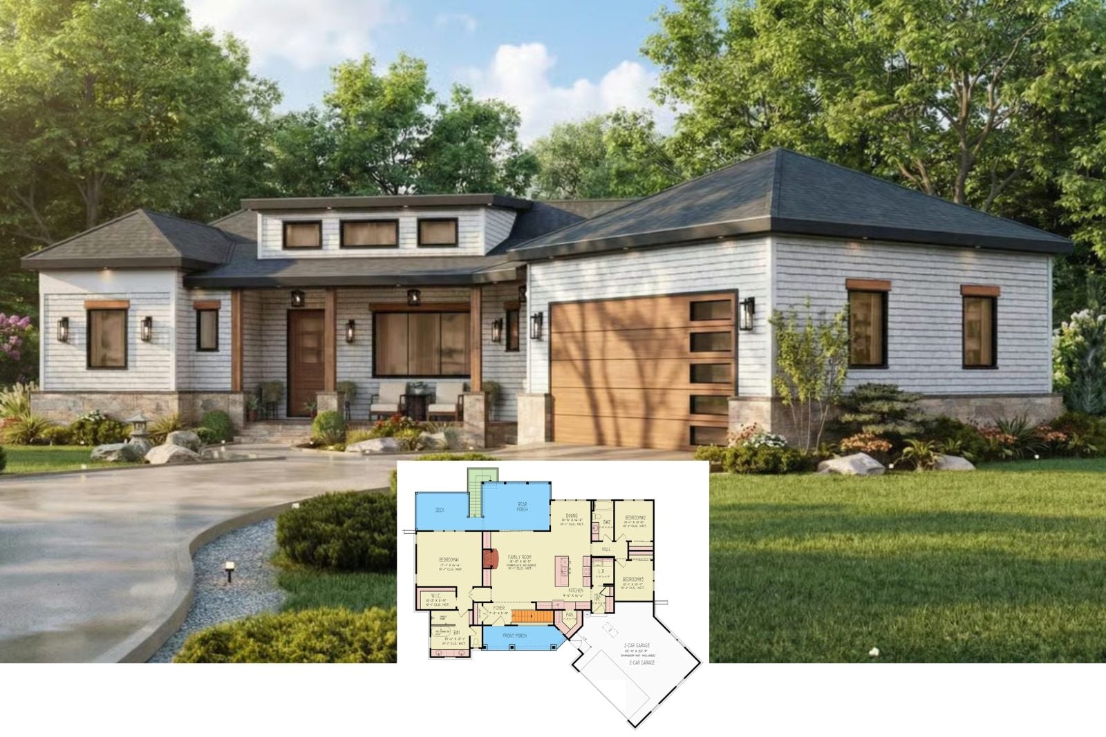 Contemporary 3-Bedroom Craftsman Home with Angled 2-Car Garage and Optional Basement (Floor Plan)